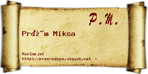 Prém Miksa névjegykártya